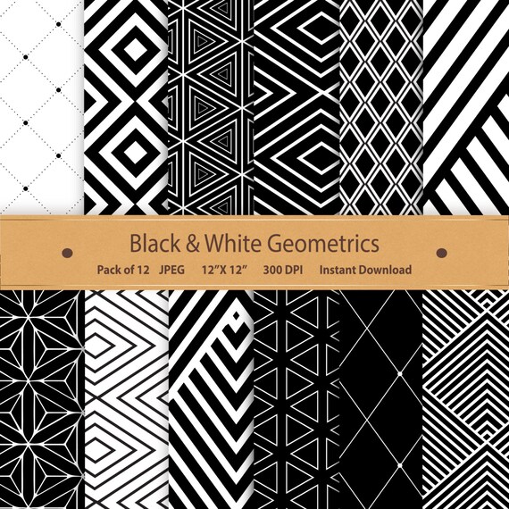 Black And White Digital Paper Black & White Geometrics 12x12 Scrapbooking Papercrafting Cardmaking Craft Invites Instant Download Printable Il_570xn
