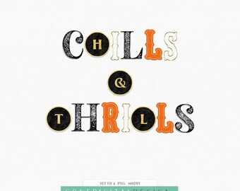 Chills & Thrills Halloween Digital Alphabet Printable Halloween Alphabet Clipart Halloween PNG Halloween Stickers Letters Alphabet Letters
