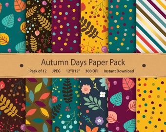 Autumn Digital Paper Pack: 12"x12" Scrapbook Papers (Digital Download)