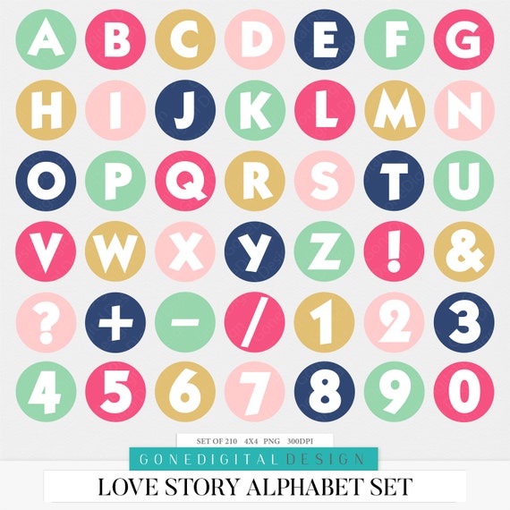 Love Digital Download Scrapbook Alphabet Stickers Art Letters Stickers  Digital Love Story Alphabet Print Sheet PDF Printable Letter Circle 