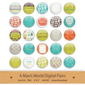 Digital Flair Button Scrapbooking Add On Clipart Scrapbook Elements Digital Buttons Hipster Graphics Clip Art Man Mustache Stickers Badges