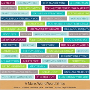 Digital Word Stash Word Strips Boys Purple Green Word Art Clipart Father's Day Printable Man Granddad Scrapbook Word Bits Digital Snippets image 1