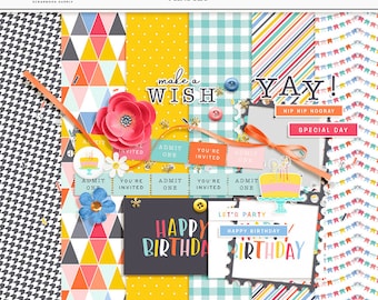 Birthday Scrapbook Kit: Digital Paper & Clip Art (Digital Download)