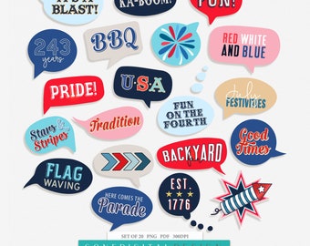 Fourth of July Speech Bubble Clipart: Patriotic PNG Stickers (Digital Download)