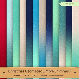 Pu&ograve; includere: Un pacchetto di 12 design di carta digitale con sfumature ombr&eacute; in tonalit&agrave; di rosso, blu, verde e beige. Ogni design ha un effetto shimmer sottile e un motivo geometrico. Le carte sono 30,5 cm per 30,5 cm e 300 DPI.
