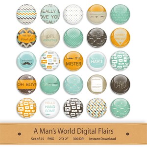 Digital Flair Button Clipart Scrapbooking Brads Scrapbook Elements Printable Art Man Planner Stickers Digital Badges Clip Art Mustache PNG