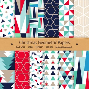 Pu&ograve; includere: Un set di 12 carte digitali con motivi geometrici natalizi in rosso, blu, verde e bianco. Le carte misurano 30,5 cm per 30,5 cm e 300 DPI.