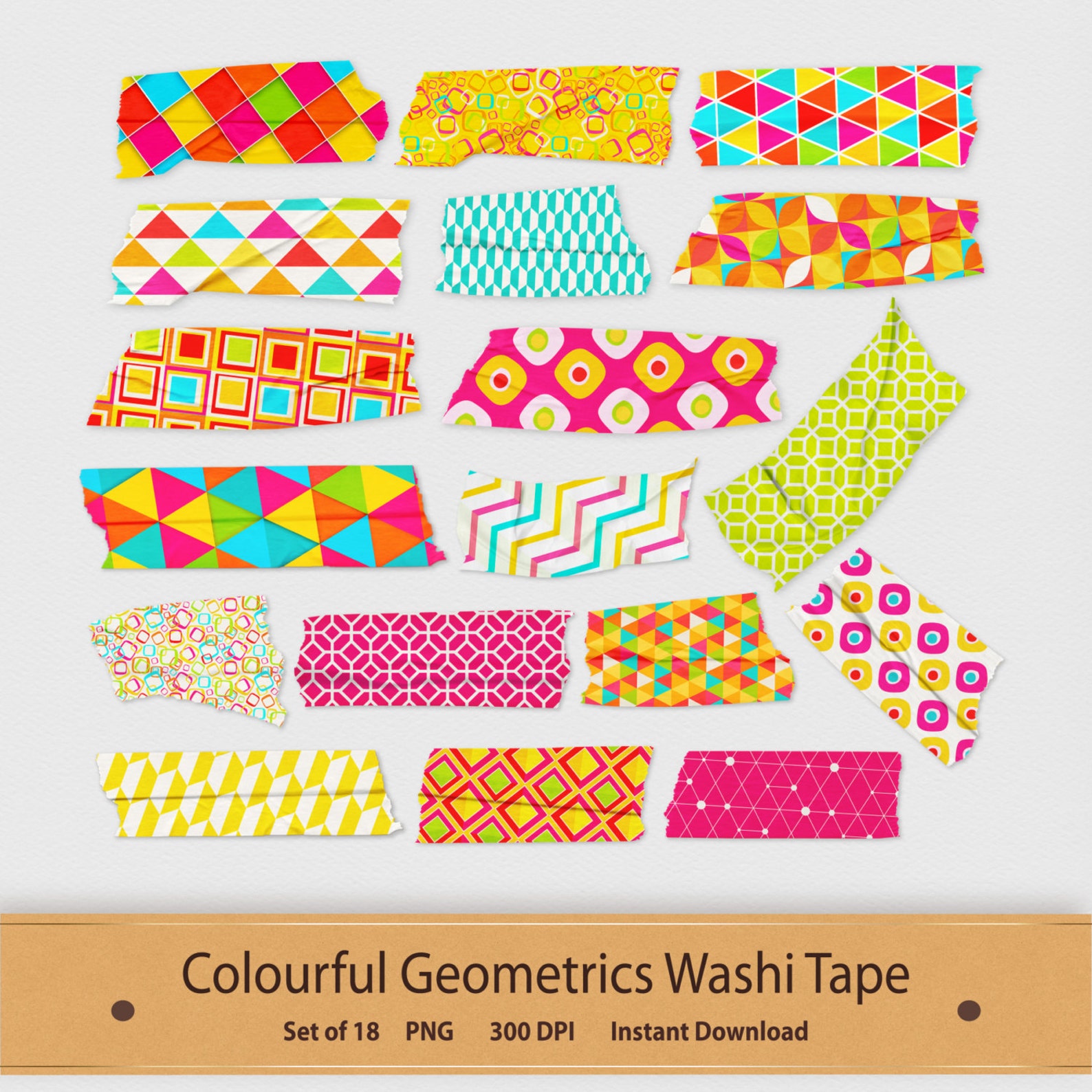 Colourful Geometric Washi Tape Pattern Printable Clipart Set Etsy UK
