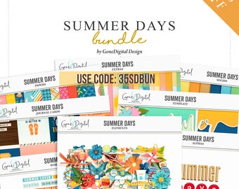 Summer Days Digital Scrapbooking Bundle: Clip Art, Papers, Templates (Digital Download)