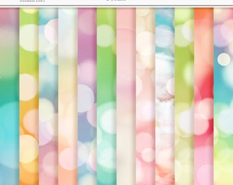 Rainbow Bokeh Digital Paper: Spring Ombre Scrapbook Pattern (Digital Download)