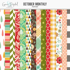 Fall Digital Autumn Paper Digital Fall Papers Autumn Patterns Fall Pattern Fall Scrapbook Paper Autumn Digital Patterns Floral Plaid Apples