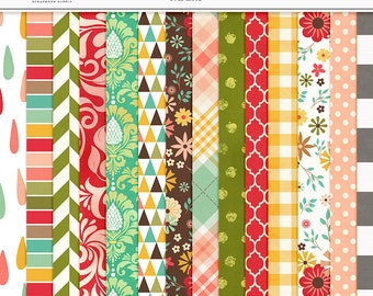 Fall Digital Paper Pack: Autumn Floral, Plaid & Apple Patterns (Digital Download)