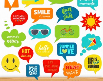 Digital Summer Speech Bubbles Printable Planner Stickers Digital Scrapbooking Clipart Callouts Phrases Labels Clip Art Memory Keeping Word
