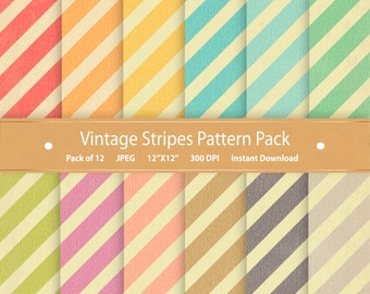 Vintage Stripes Digital Paper: Scrapbook Patterns (Digital Download)