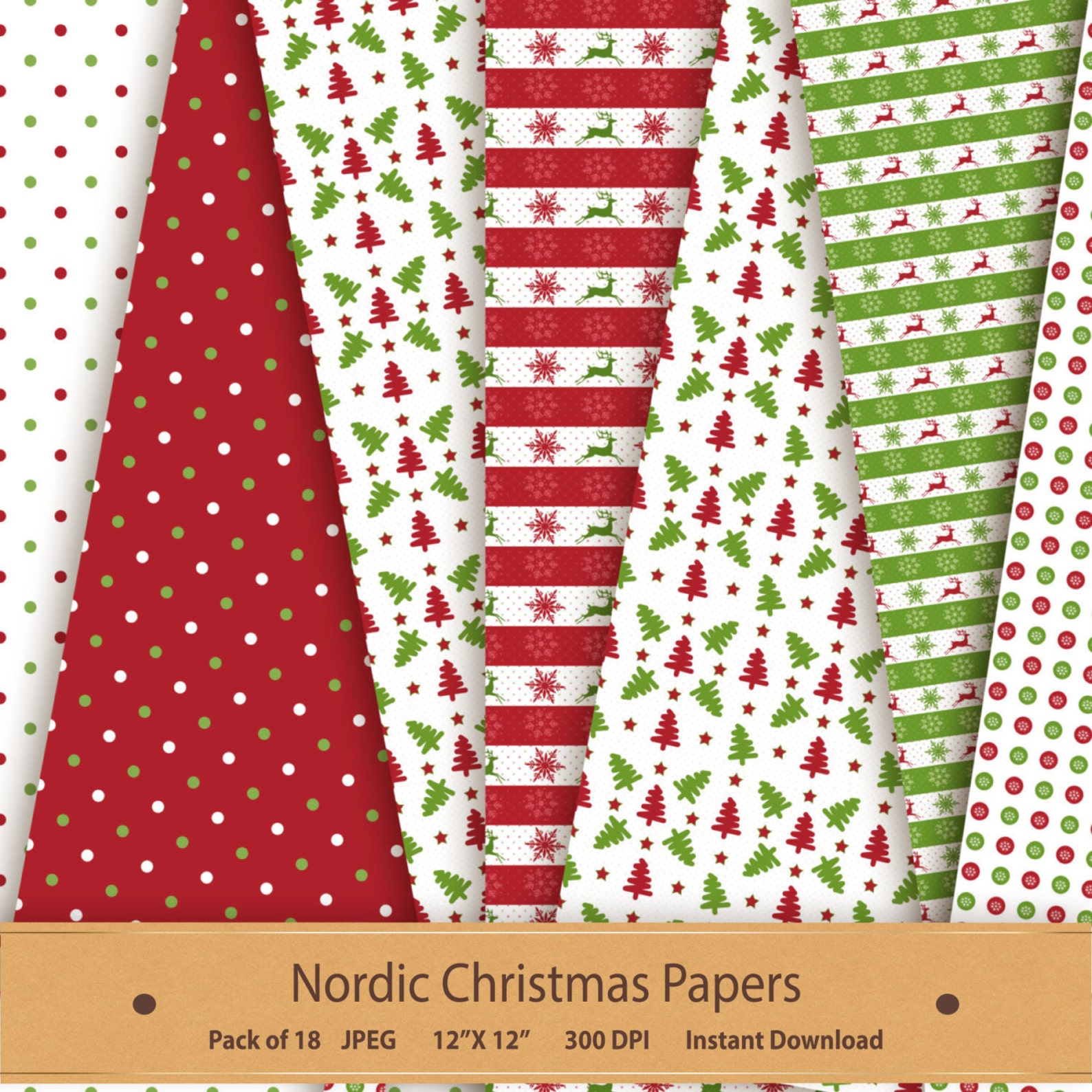 Digital Paper Nordic Christmas Digital Paper Pack Scandinavian ...