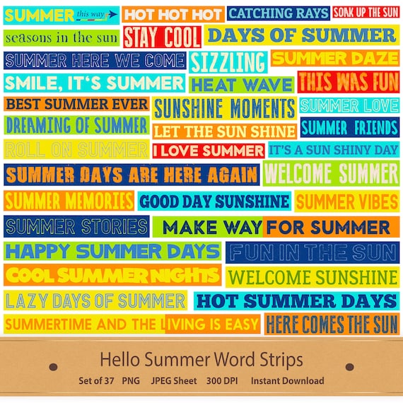 summer word clipart printable word stickers digital word art etsy