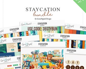 Summer Staycation Scrapbooking Bundle: Digital Papers, Elements (Digital Download)