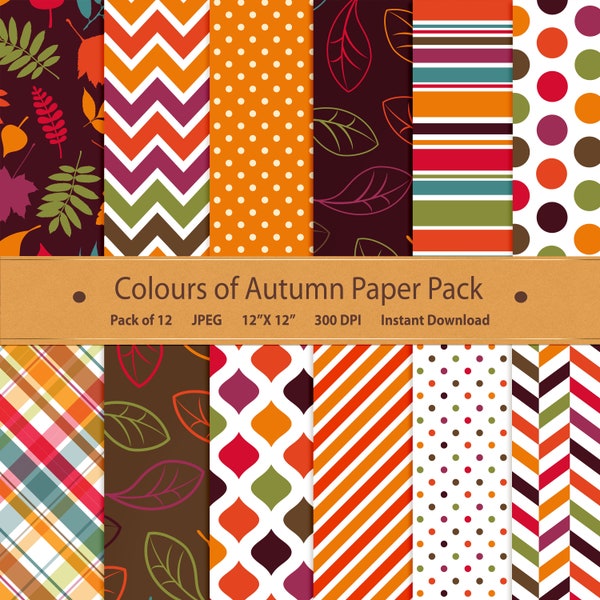 Digital Paper Colours of Autumn Scrapbook Memory Keeping Supplies September October Download Background Colors Purple Brown Green Orange Red