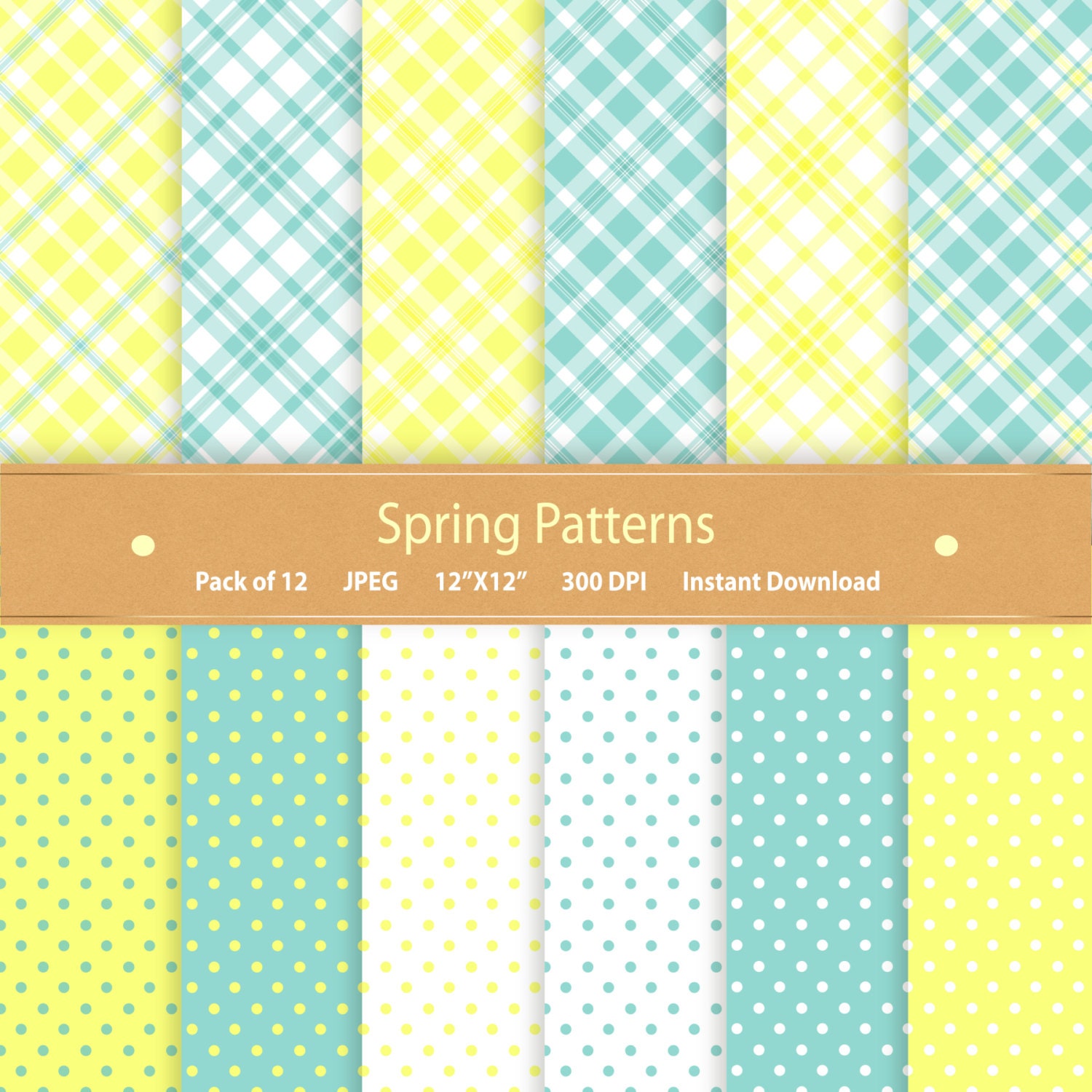 Digital Paper Pastel Plaid Spring Polka Dot Digital Paper Etsy