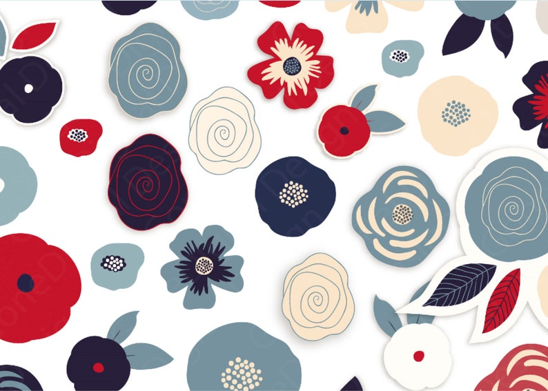 Printable Flowers Clip Art July 4th Planner Flowers Stickers Etsy