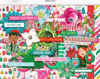 Elfin Christmas Scrapbook Kit: Elf Clip Art, Digital Papers (Digital Download)
