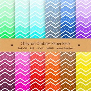 Chevron Ombres Digital Paper Pack Printable Designs Instant Download Scrapbooking Collection Purple Aqua Pink Pack of 12 image 1
