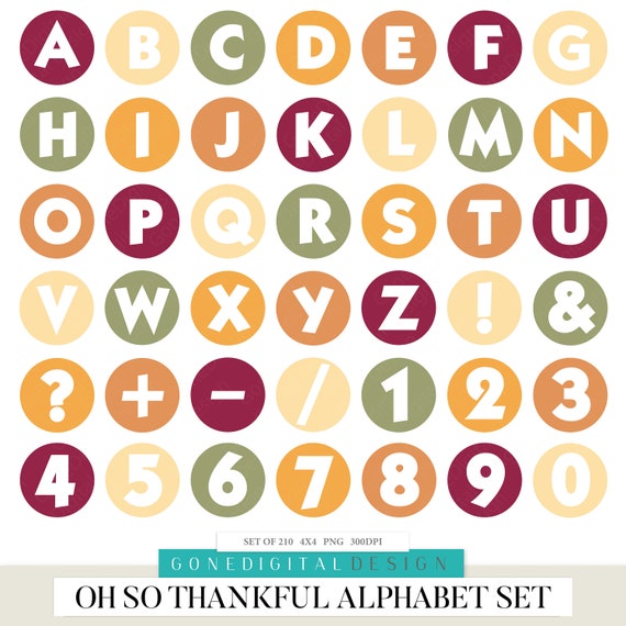 Alphabet Clipart Digital Alphabet Letter Stickers Thankful Autumn Alphabet  Art Digital Fonts Images Graphics Scrapbooking Clip Art Printable 