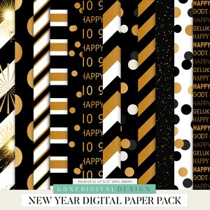 Gelukkig nieuwjaar Digitaal papier Zwart-goud Viering Feest plakboek Commerciële vooravond Achtergrond Achtergrond Uitnodigingskaarten Afdrukbaar patroon
