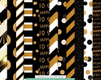 Black & Gold New Year Digital Paper Pack (12"x12")