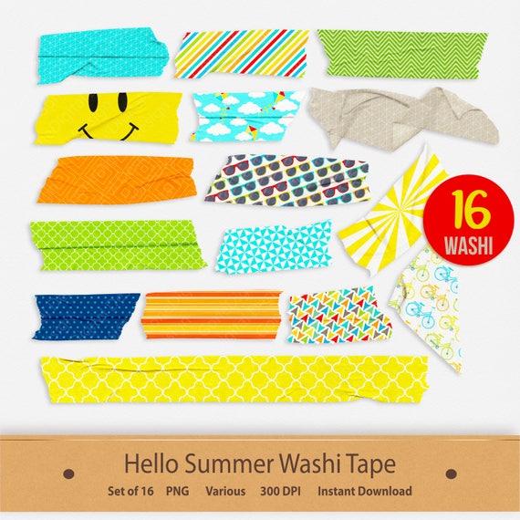 Summer Washi Tape Set Washi Pattern Printable Summer Clipart Summer  Graphics Clip Art Stickers Digital Washi Tape Scrapbook Washi Art Paper by  GoneDigital Design