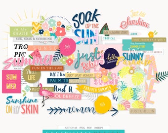 Summer Scrapbook Clipart: Tropical PNG Elements (Printable PDF)