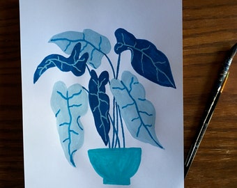 Blue philo gouache painting, Original gouache painting, Original plant painting, Original artwork