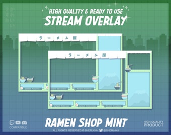 2x Stream Overlay Ramen Shop Mint INKL. 1x EMOTE / Cute / Pastel / Frame / Border / Camera / Kawaii / Twitch / Pixel