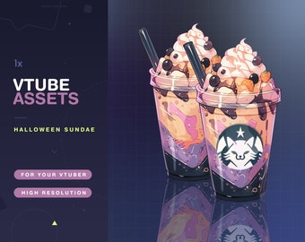 Vtuber Assets Halloween Sundae / Vtube / Vtubing / Twitch / Kawaii / Manga / Cute / Cup / Halloween / Witchy