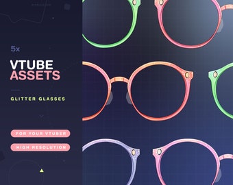 5x Vtuber Assets Glitter Glasses / Vtube / Vtubing / Twitch / Kawaii / Manga / Cute / Angel / Watercolor / Glass