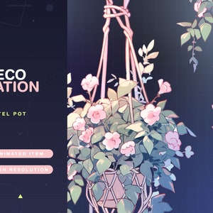 1x Animated Decoration Stream Asset Pastel Pot / Flower / Macrame / VTuber / Cute / Roses / Hanging Flower / Vtube / Kawaii