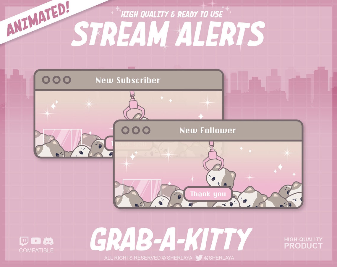 Grab Overlay 7x Animated Alerts Grab A Kitty / Fun Fair / Pastel / Overlay / Border ...