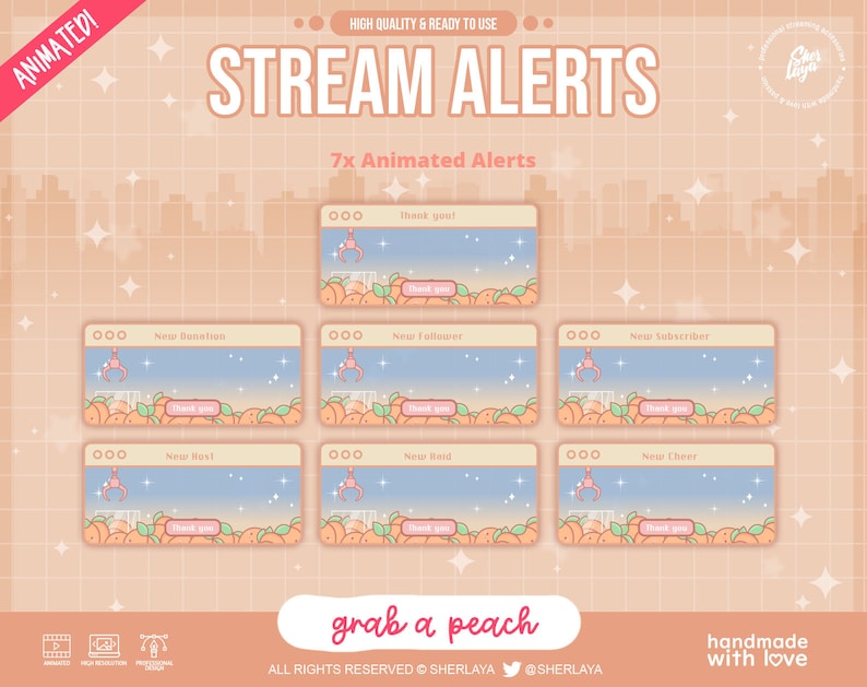 Grab Overlay 7x Animated Alerts Grab A Peach / Fun Fair / Pastel / Overlay / Border ...