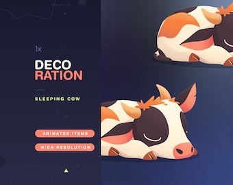 Animated Stream Pet Sleeping Cow / Widget / Stream / Animal / Sleep / Cute / Kawaii