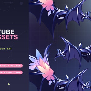 Vtuber Assets Flower Bat / Vtube / Vtubing / Twitch / Kawaii / Manga / Cute / Angel / Watercolor / Feathers / Wings