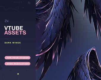 Vtuber Assets Dark Wings / Vtube / Vtubing / Twitch / Kawaii / Manga / Cute / Angel / Watercolor / Feathers / Demon