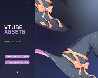 Vtuber Assets Hat Orange Bow / Vtube / Vtubing / Twitch / Kawaii / Manga / Cute / Angel / Watercolor / Head