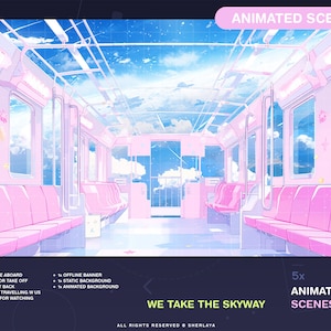 5x Animated Scenes We Take The Skyway / Background / Screens / Pastel / pink / Spring / Japanese / Sakura / Sky / Sunny / Clouds