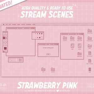 4x Stream Screens Strawberry Pink Retro / Cute / Pastel / Frame / Border / Camera / Kawaii / Twitch / Pixel / Stream