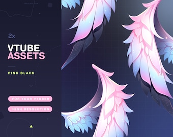 Vtuber Assets Pink Black Wings / Vtube / Vtubing / Twitch / Kawaii / Manga / Cute / Angel / Watercolor / Feathers