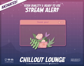 1x Stream Alert Chillout Lounge PURPLE Transparent Twitch / Cute / Pastel / Overlay / Alerts / Kawaii