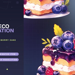 1x Animated Decoration Stream Asset Blueberry Cake / Halloween / Witchy / VTuber / Cute / Shadows / Party / Vtube / Kawaii / Animated /