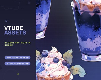 Vtuber Assets Blueberry Muffin Shake / Vtube / Vtubing / Twitch / Kawaii / Manga / Cute / Cup / Watercolor / Cafe / Cocktail