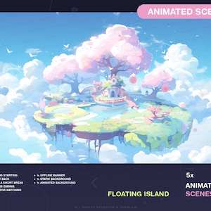 5x Animated Scenes Floating Island / Screens / Pastel / Pink / Spring / Sushi / Screens / Sakura / Purple / Sunny / Cherry Blossom / Flower