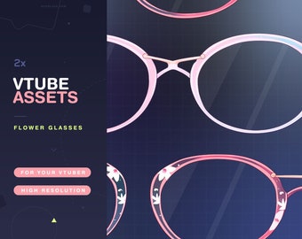 2x Vtuber Assets Flower Glasses / Vtube / Vtubing / Twitch / Kawaii / Manga / Cute / Angel / Watercolor / Glass